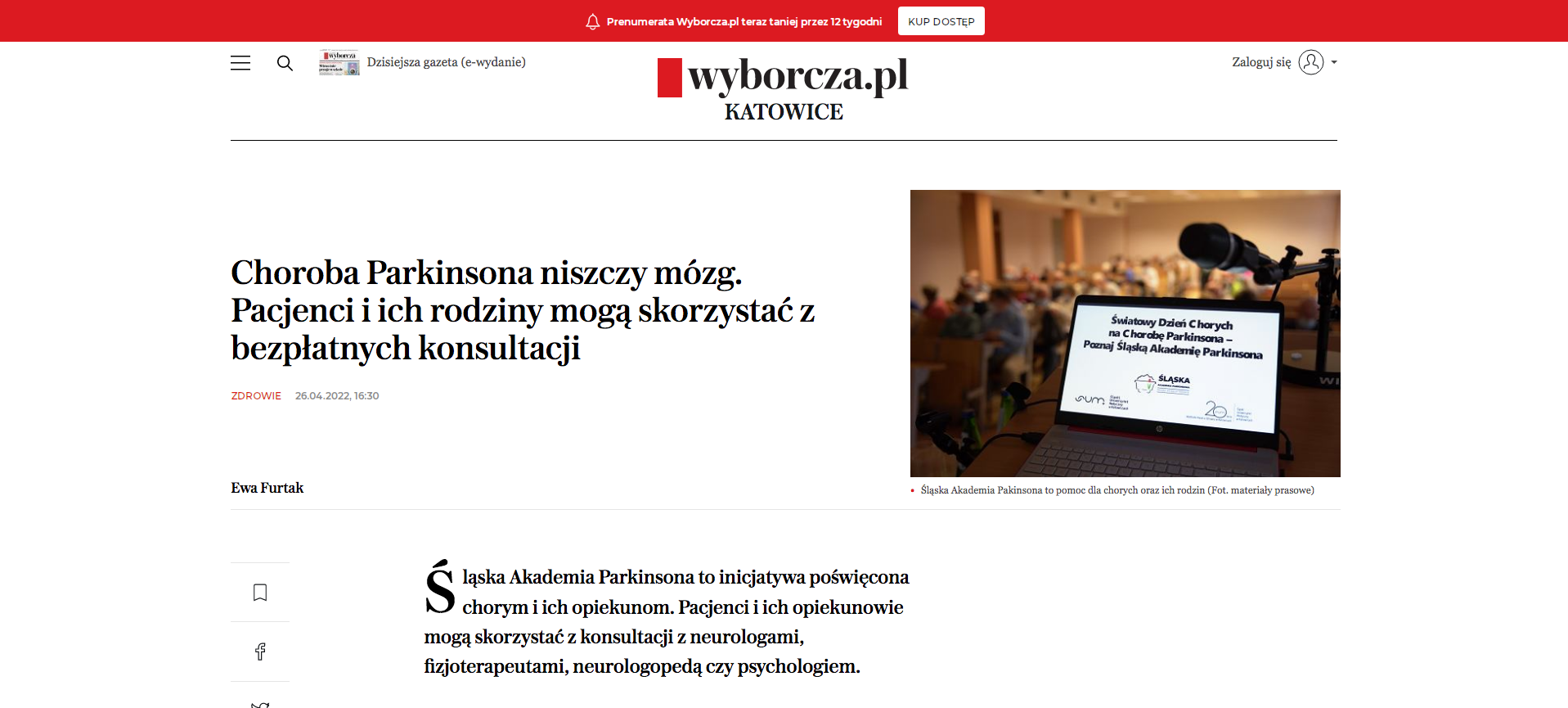 wyborcza.pl KATOWICE - "Choroba Parkinsona niszczy mózg. Pacjenci i ich rodziny mogą skorzystać z bezpłatnych konsultacji"